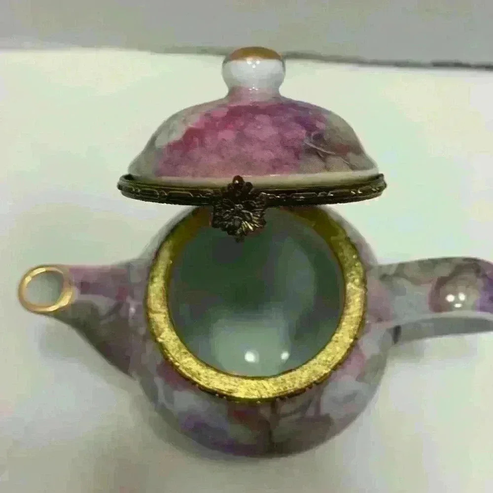 Formalities By Baum Bros Teapot Trinket Box Chintz Purple Flowers - Picture 4 of 10